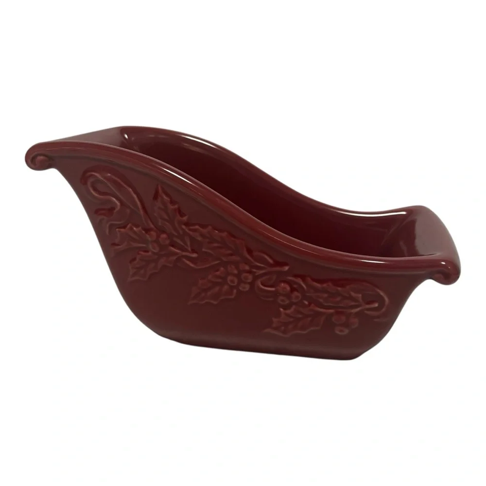Longaberger Pottery Nature’s Garland Sleigh Dish in Paprika  Ceramic Bakeware